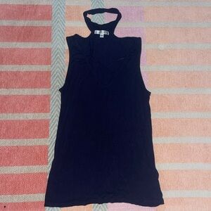 Dark blue tank top with crossed front and neck piece